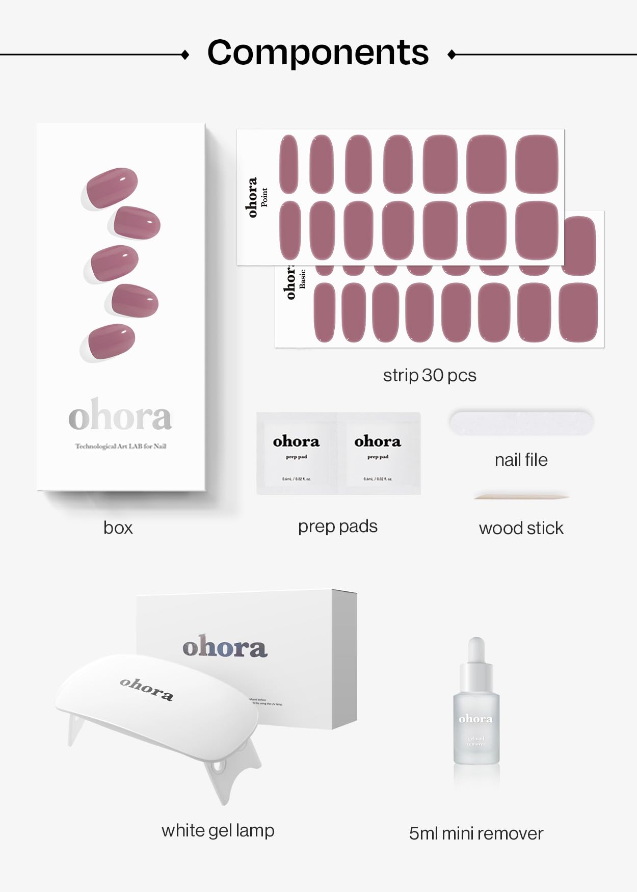 ohora Semi-Cured Gel Nail Strips Value Set (N Tint Reddish Starter Kit) Includes Full Size Lamp and Mini Remover, Salon-Quality, Long Lasting, Easy to Apply & Remove