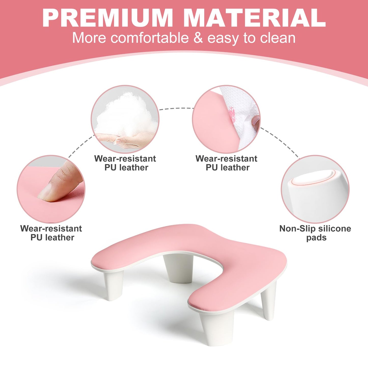 Nail Arm Rest for Nail Tech, U-shaped Manicure Hand Rest Stand, Luxurious Big Microfiber PU Leather Armrest for Clients-Pink