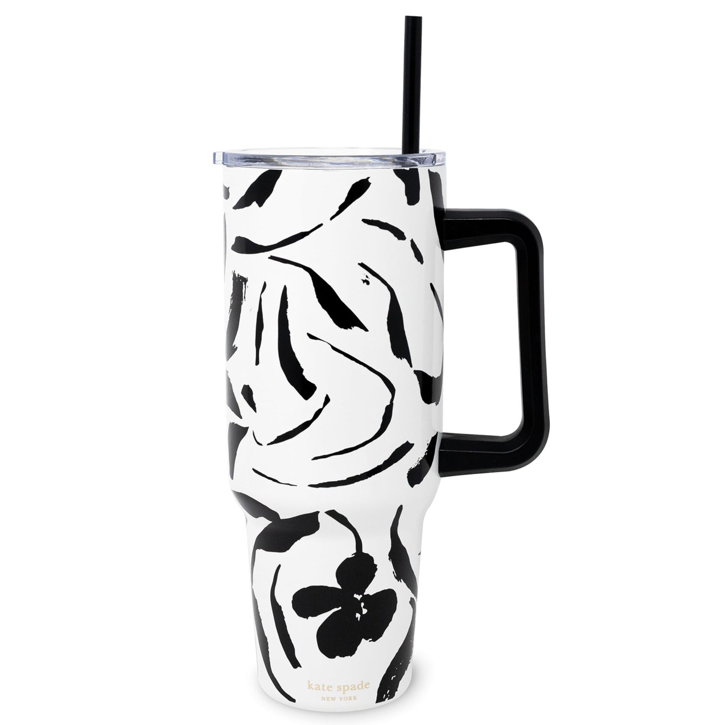 kate spade new york 40 Ounce Tumbler with Handle and Straw, Double Wall Stainless Steel Insulated Cup, Cupholder Friendly 40 oz Cup, Metal Drinking Cup for Hot or Cold Drinks (Painters Garden)