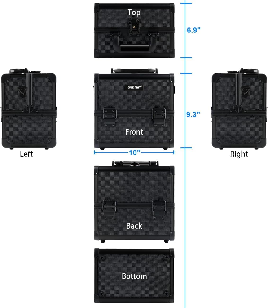 Professional Portable Aluminum Makeup Case - Secure Cosmetics Storage Box with 2 Decks | Black Diamond