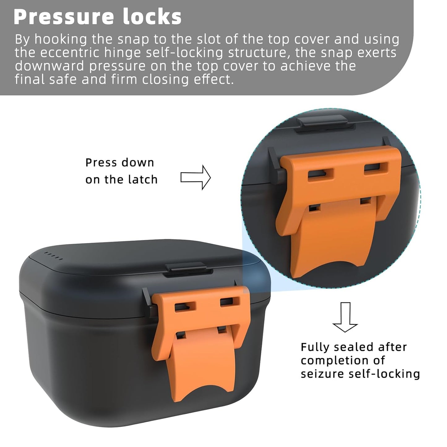 Leak Proof Denture Bath Cup - Portable Soaking Case with Strainer | Upgraded Storage Compartment (Black & Orange)