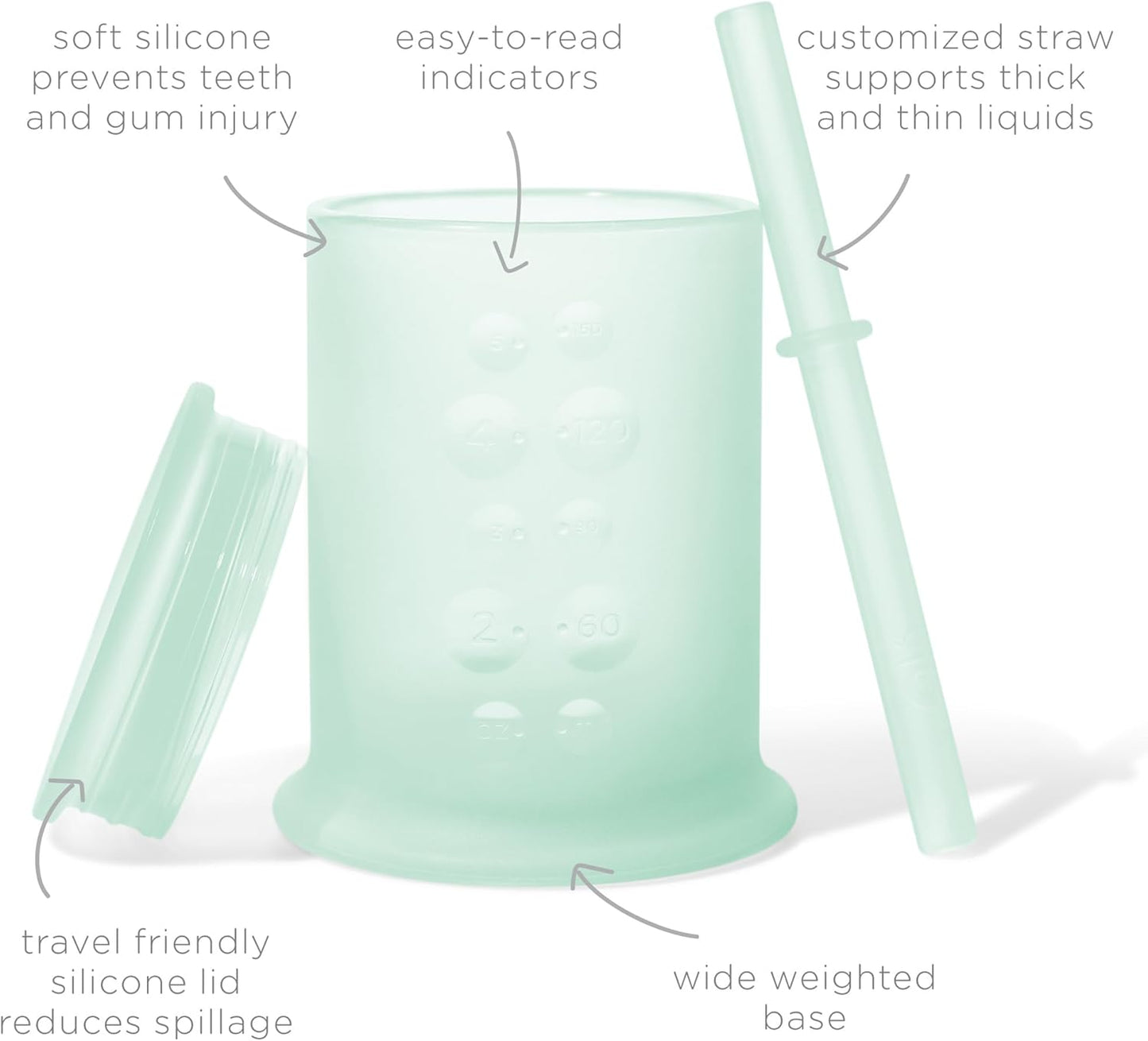 Olababy Silicone Training Cup - Straw Lid Sippy Cup for Babies 6+ Months | Mint, 5 oz