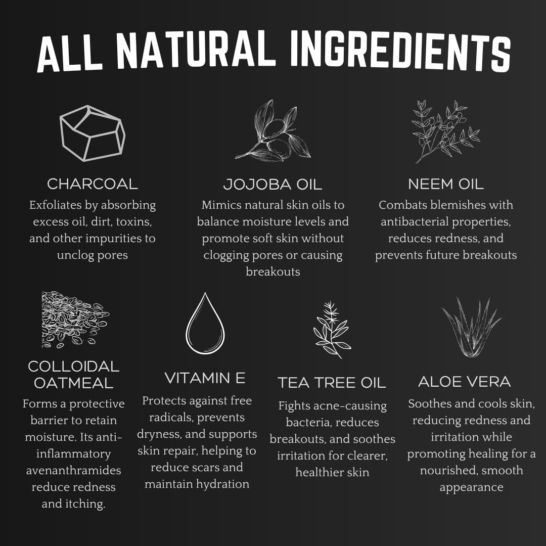 Bacne Wash: All Natural Back Acne Cleanser with Charcoal, Jojoba Oil, Tea Tree Oil, Neem Oil, Aloe Vera, Colloidal Oatmeal, and Vitamin E - Body Acne Wash for All Skin Types