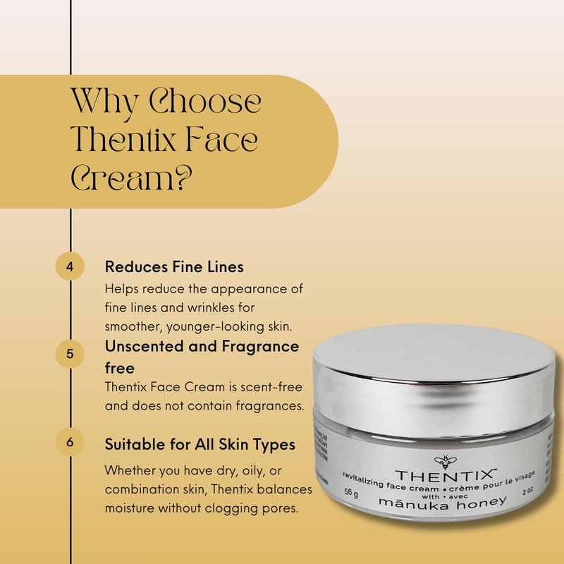 Thentix Face Cream with Manuka Honey, Moisturizer for Dry, Sensitive Skin, 2oz, Suitable for Women & Men