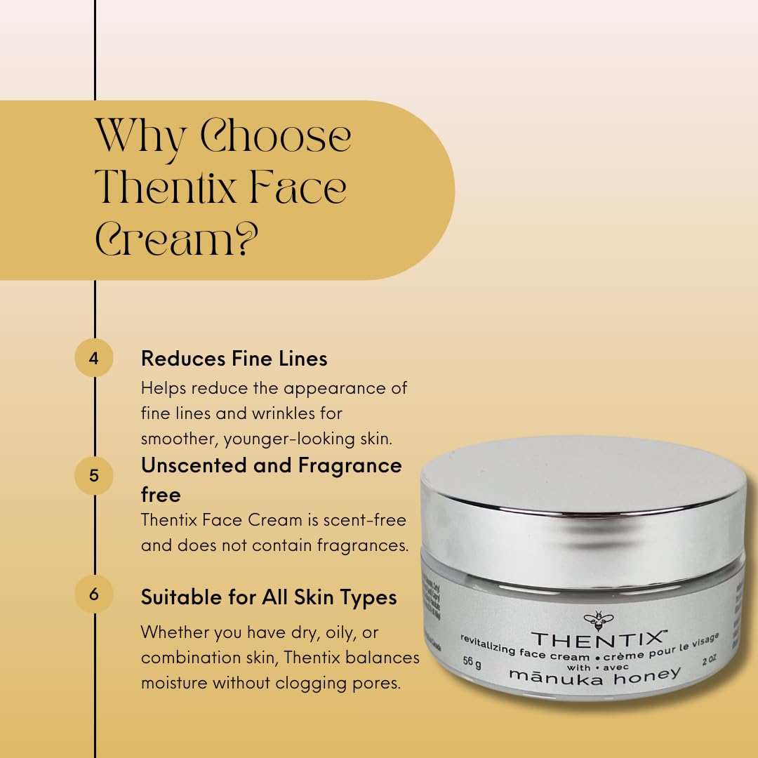 Thentix Face Cream with Manuka Honey, Moisturizer for Dry, Sensitive Skin, 2oz, Suitable for Women & Men