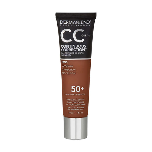 Dermablend Continuous Correction™ Tone-Evening CC Cream Foundation SPF 50+, Full Coverage Foundation Makeup & Color Corrector, Non-Comedogenic
