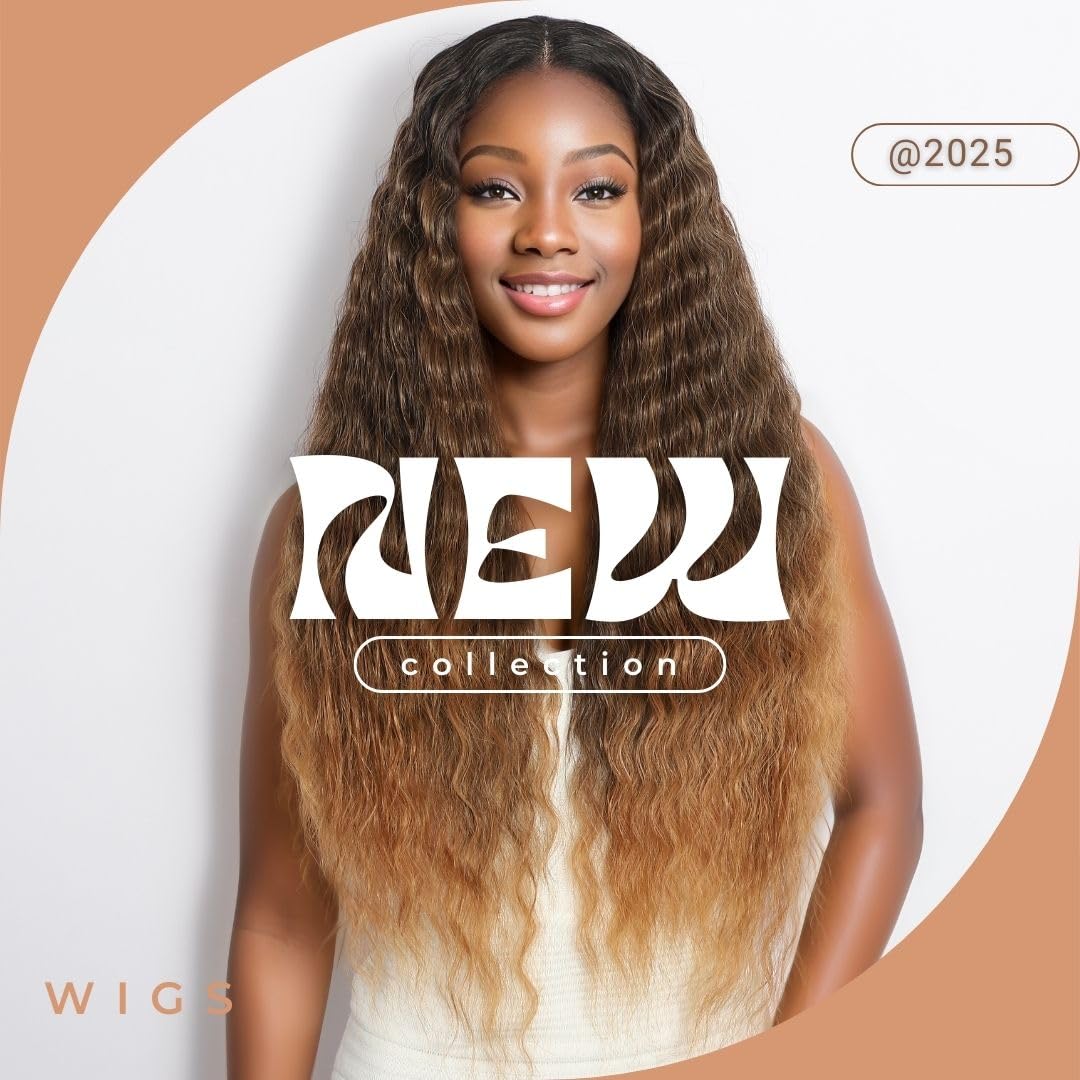 Civrie 30 Inch Lace Front Wigs Synthetic Hair Wigs for Balck Women,13x4x1 T Part Curly Lace Wigs, Ombre Light Brown Crimped Deep Wave Culrs Curly Wigs for Daliy Use, Korean Fiber Curly Wigs