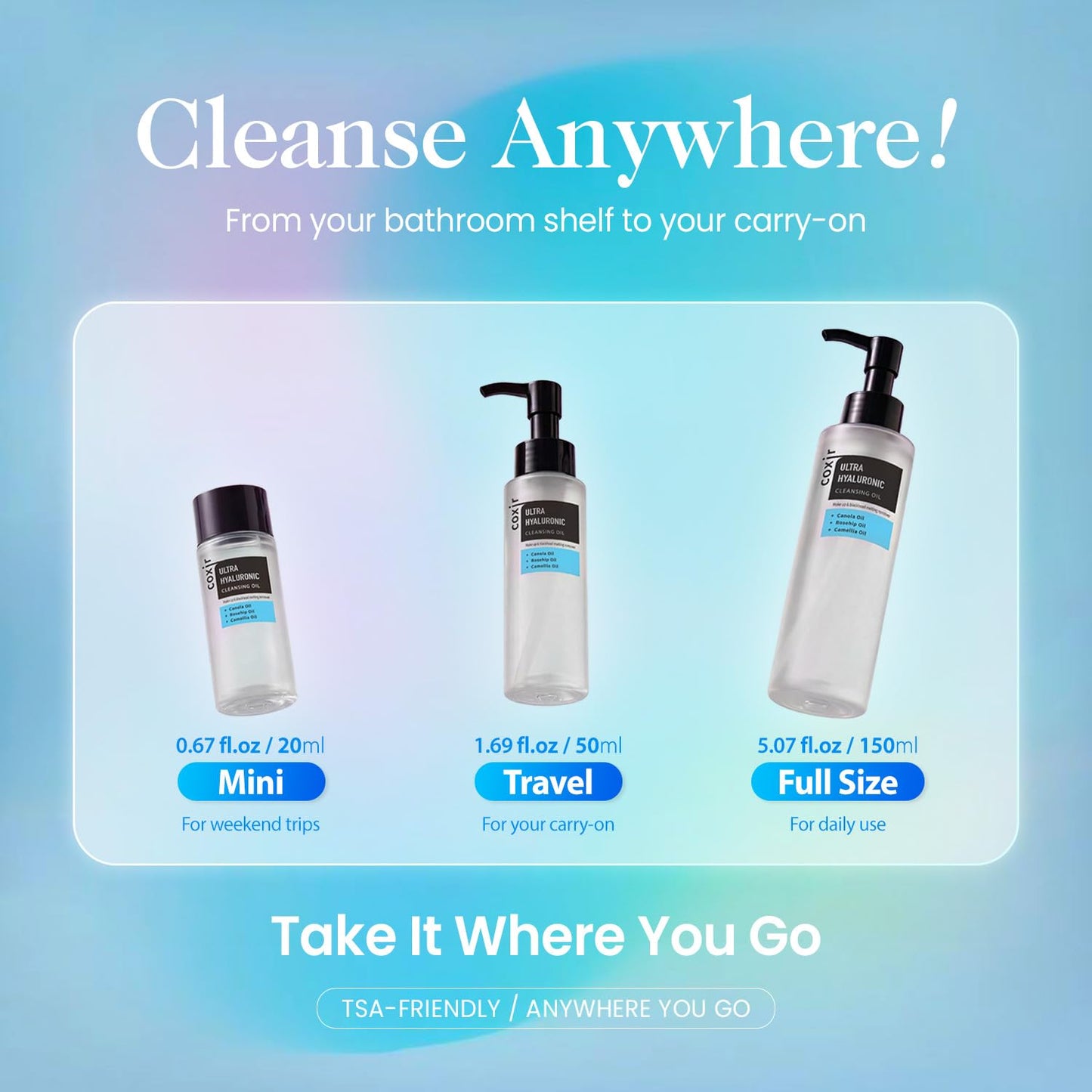 coxir Ultra Hyaluronic Cleansing Oil - Hydrating Korean Oil Cleanser & Makeup Remover for Face, Gentle Fragrance-Free Formula for Dry&Sensitive Skin, Non-Comedogenic [150ml / 5.07 fl.oz]