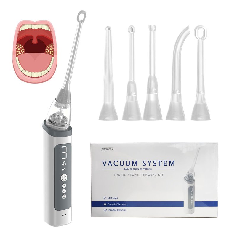 Electric Tonsil Stone Remover Kit - 5 Silicone Tips, 3 Suction Levels, Rapid USB-C Charging, Integrated LED - Gentle & Painless for Home Use, Doctor Recommended