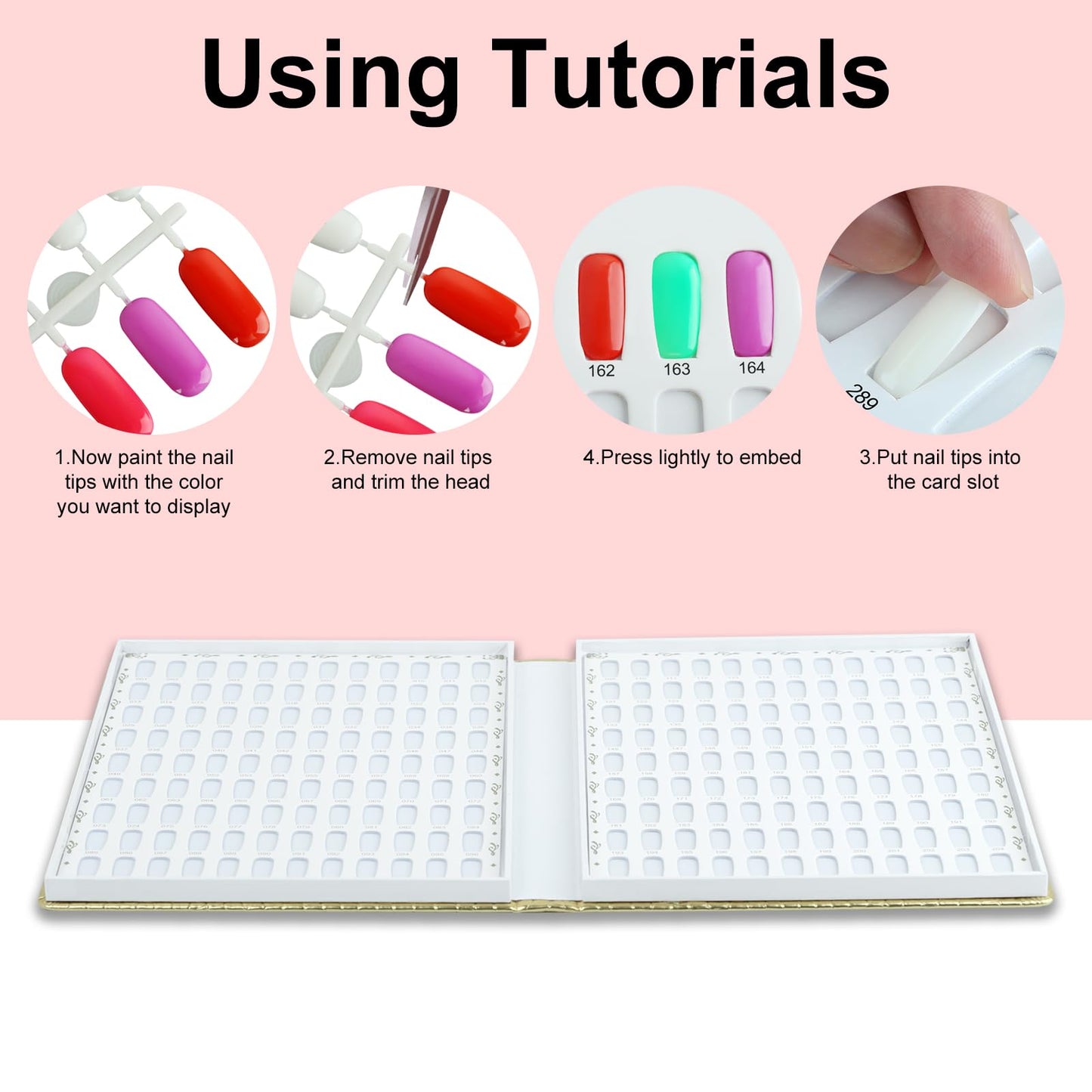 C12rtive 216 Nail Display Book with 240 Nail Tips & 300 Number Labels, Professional Gel Polish Nails Art Design Swatches Book (Silver)
