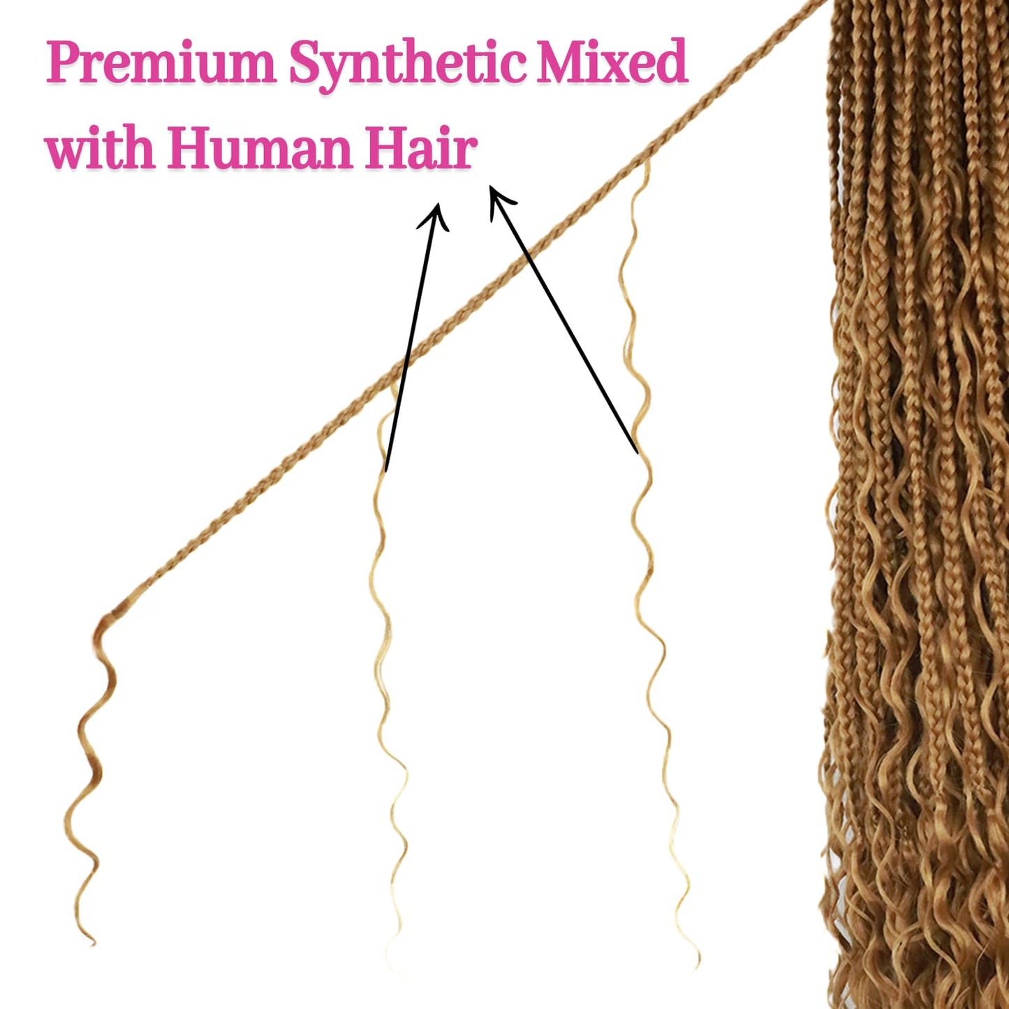 Boho Crochet Braids Human Hair Mixed Synthetic 14Inch 9 Packs Goddess Braids Pre looped Bohemian Braid Crochet Hair for Black Women (14Inch,1B)