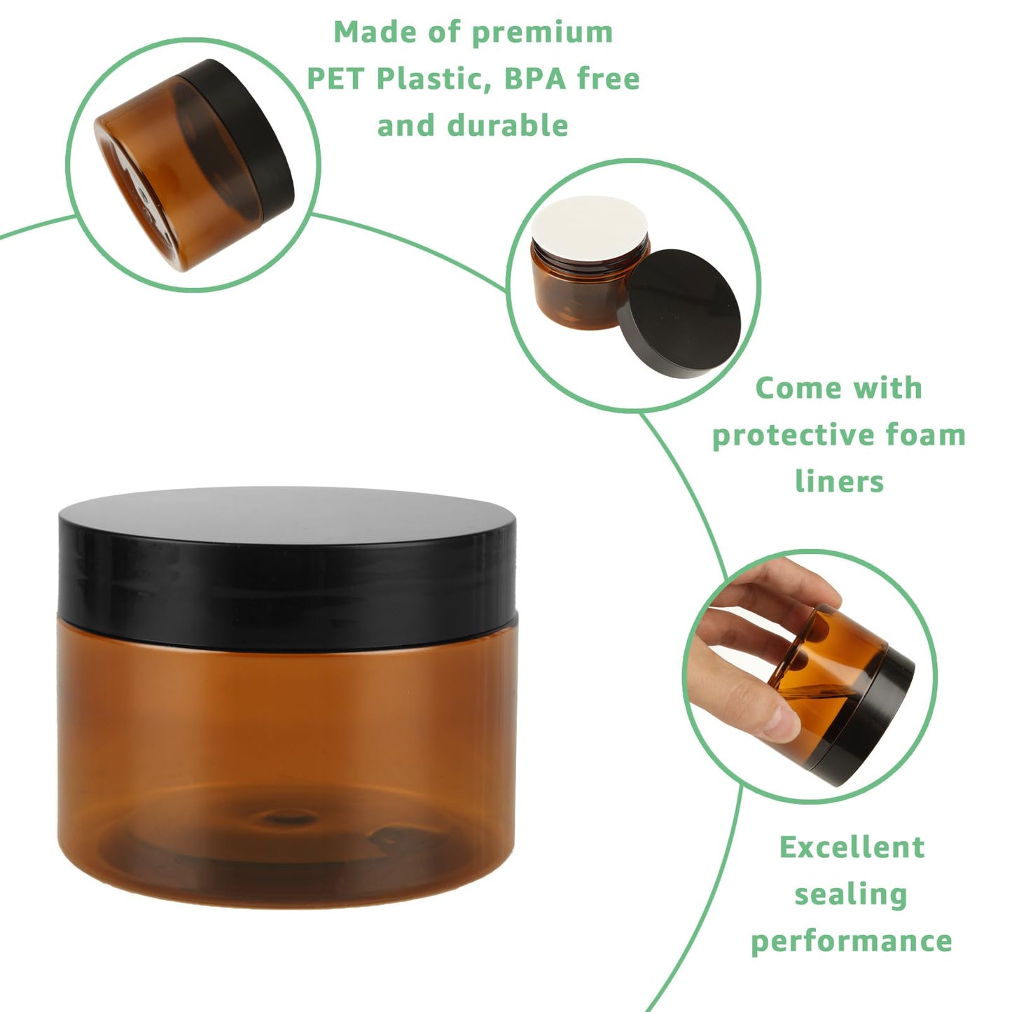 GBACHOOSE 40PCS Amber Plastic Container Jars with Lids and Labels, 4oz Empty Small Round Brown Cosmetic Containers, Leak Proof Container for Lotion, Cream, Powder, Gel and Beauty Products
