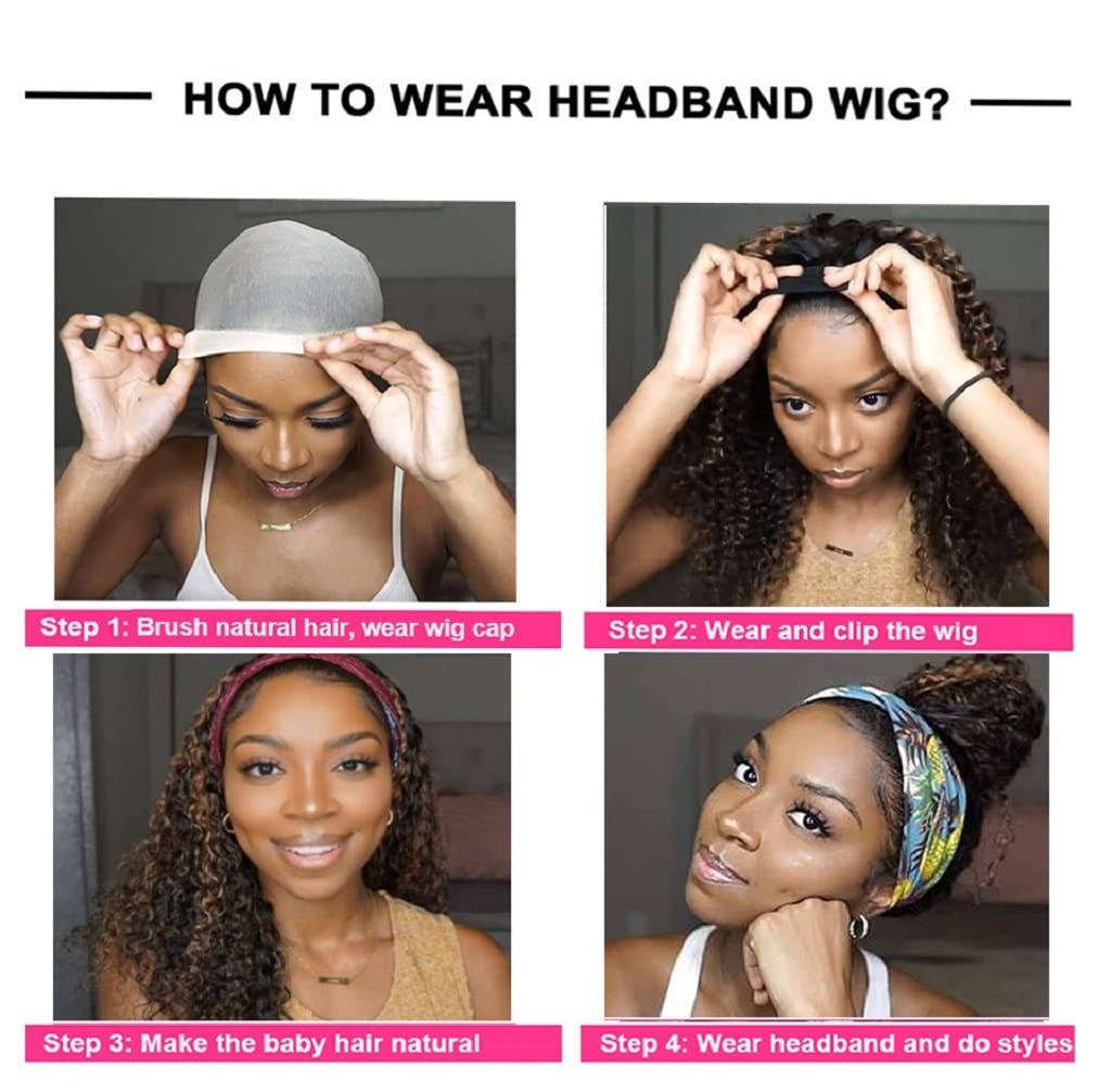 Ombre Headband Wig Human Hair Deep Wave Brazilian Glueless Wig 12Inch #4/27