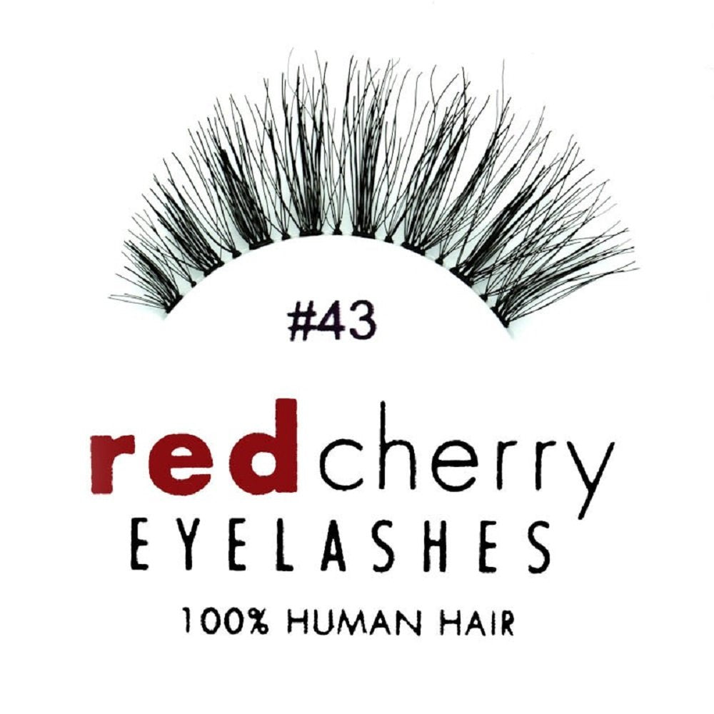 Red Cherry Eyelashes #43 False Eyelashes, 12 Pairs, Full Black, Handcrafted, Natural-Glamour Style, Cruelty-Free, Vegan