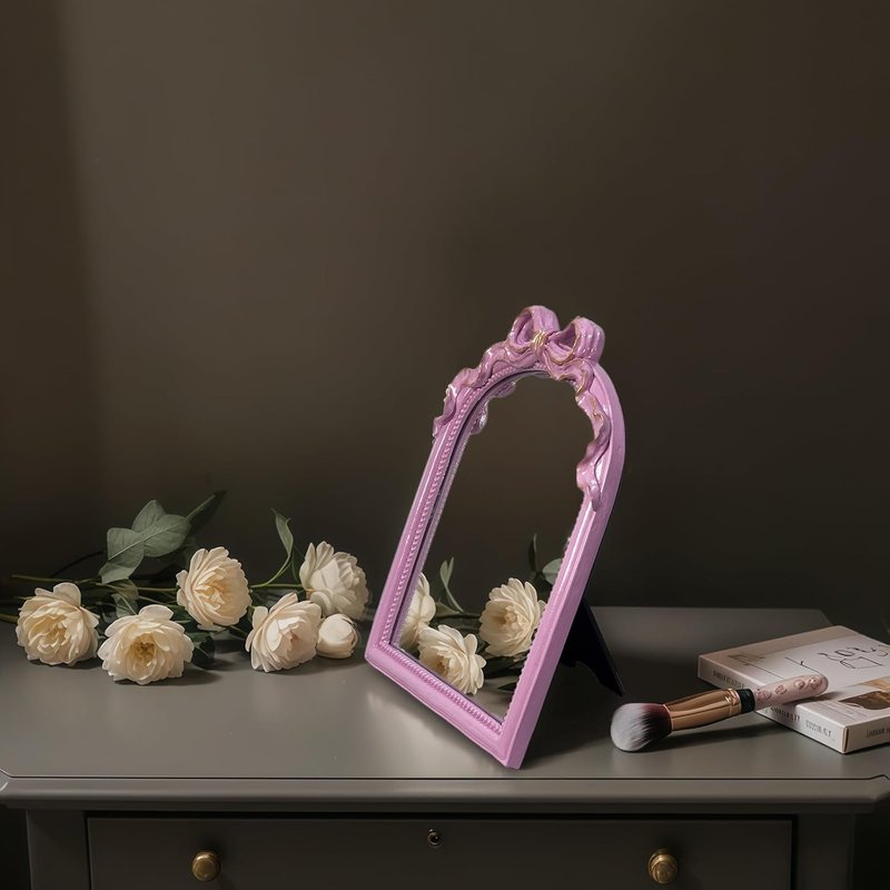 Pink Bow Mirror - Elegant Wall-Mounted Makeup Mirror | 13x10 Inch Decorative Accent for Nursery & Bedroom