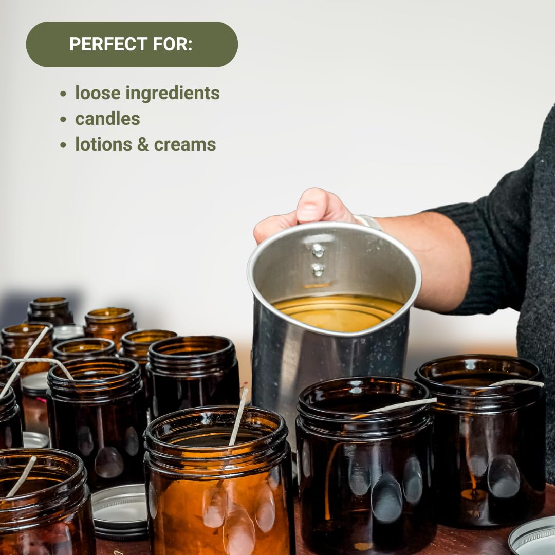 Nature Packaged Glass Amber 2oz Jar - 12 Packs, Lead-Free Empty Round Jars For Beauty Products, Lotion, and Powders - Black Lid - Small Candle Jars