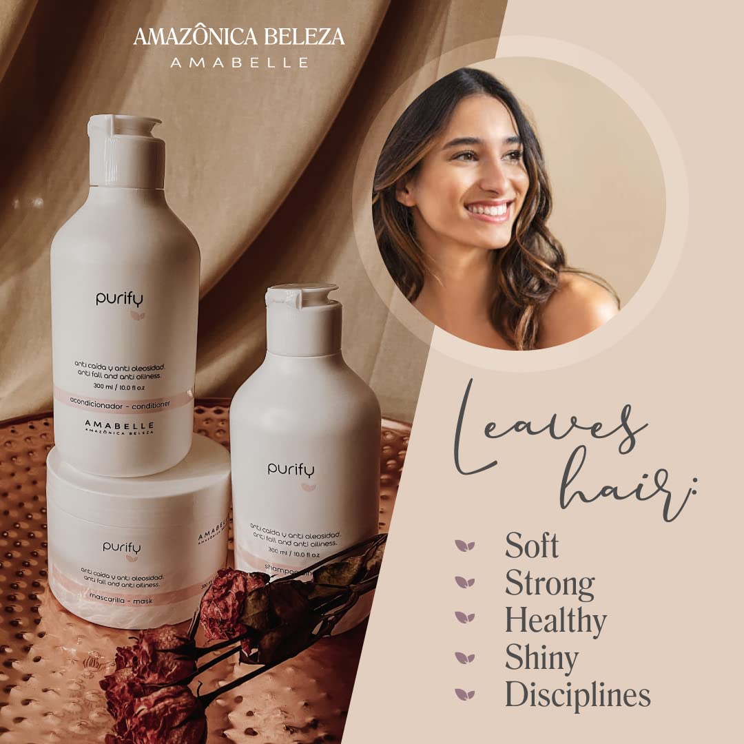 AMAZONICA BELEZA Anti-Hair Loss, Anti-Oil and Nourishing Shampoo, Conditioner and Mask (10.1 Oz/each) | Providing Shine, Health, Vitality | Kit Anti-Cida y Anti-Oliocidad de Limpieza Profunda
