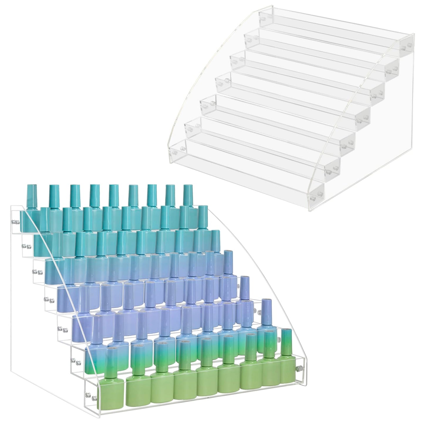 SMFANLIN 2 Packs 7 Tiers Nail Polish Holder Organizer, Multi-Level Acrylic Nail Polish Display Cases Rack, Clear Essential Oil Storage Display Stand - Hold up to 70 Bottles (2 Packs A)