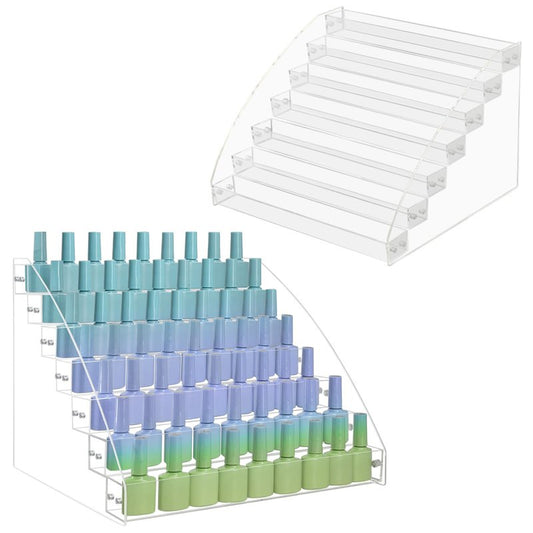 SMFANLIN 2 Packs 7 Tiers Nail Polish Holder Organizer, Multi-Level Acrylic Nail Polish Display Cases Rack, Clear Essential Oil Storage Display Stand - Hold up to 70 Bottles (2 Packs A)