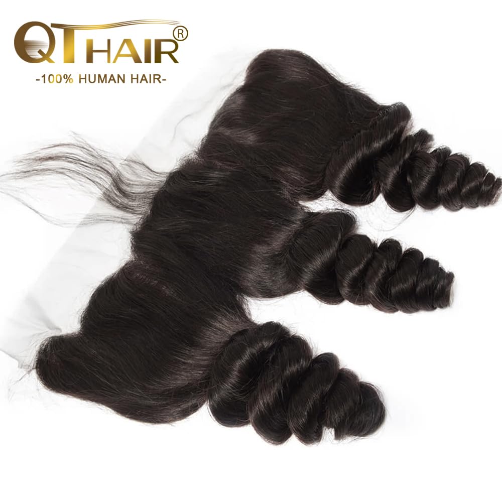 QTHAIR 18A 13x4 HD Lace Frontal Human Hair Loose Wave Frontal Pre Plucked with Baby Hair Ear to Ear Transparent Lace Closure 100% Unprocessed Brazilian Virgin Human Hair(12inch)