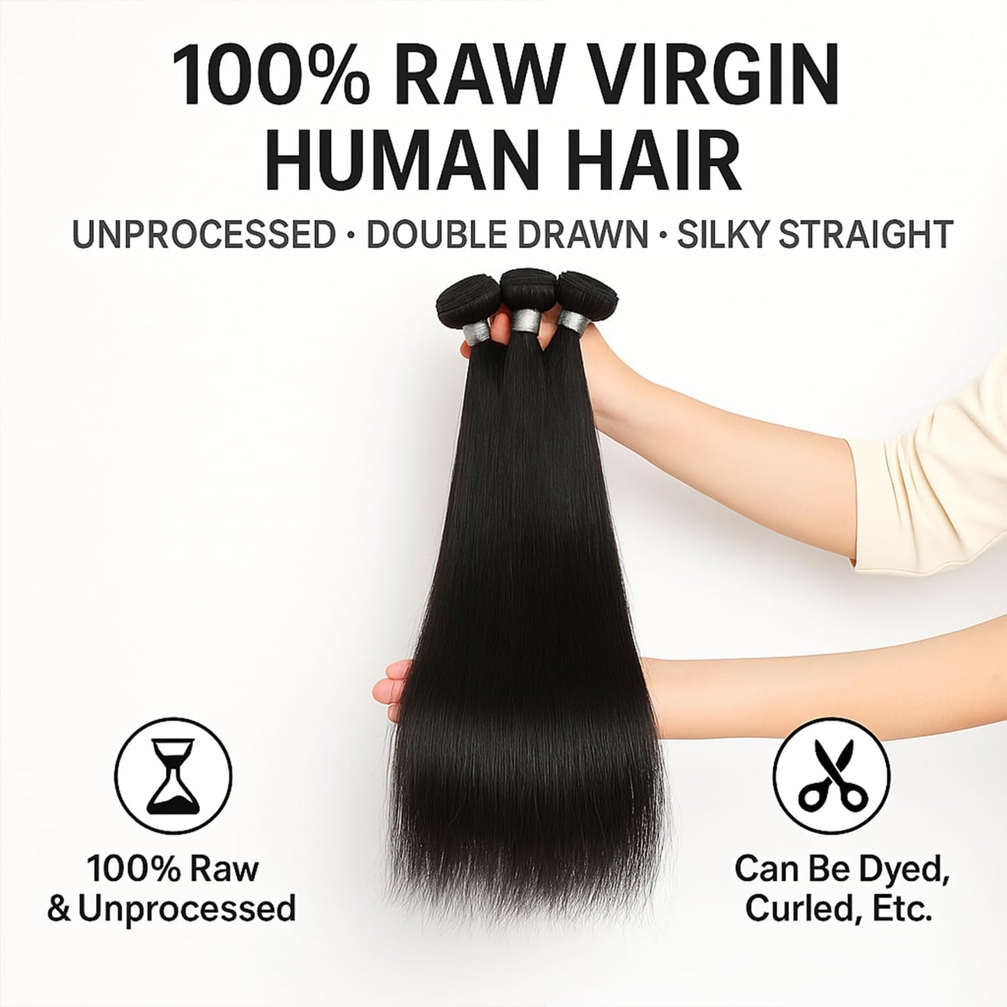 VIPbeauty Raw Straight Bundles Human Hair Bundles 14A Brazilian 1 Single Bundle Human Hair 100% Unprocessed Virgin Weave Bundles Human Hair Raw Remy Hair Bundles Natural Black 95g 20 Inch