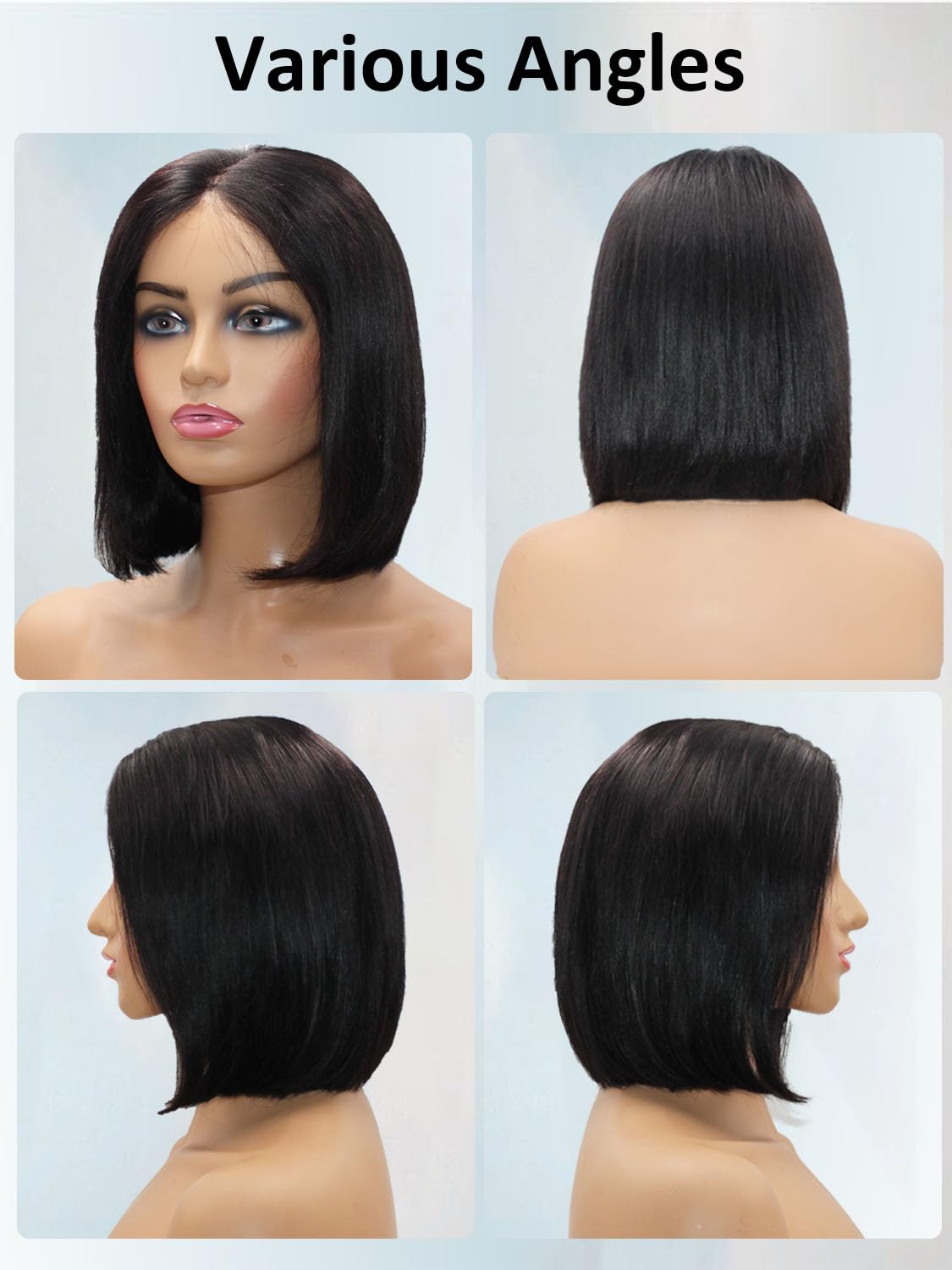 Rolisy Wear and Go Glueless Wigs Human Hair Pre Plucked Pre Cut Middle Part Bob Wig Human Hair 5x5 HD Lace Closure Wig Glueless Short Bob Straight Wigs For Black Women Natural Black 10Inch