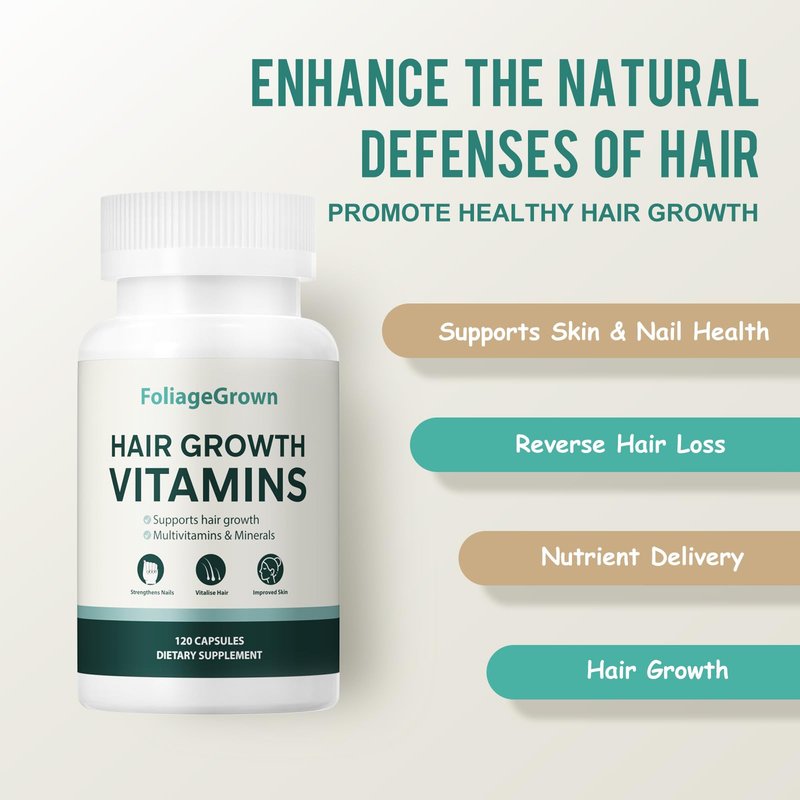FoliageGrown Hair Growth Supplements,Visibly Thicker Hair,Hair Growth Vitamins for Women and Men - 2 Month Supply(120 Capsules), White