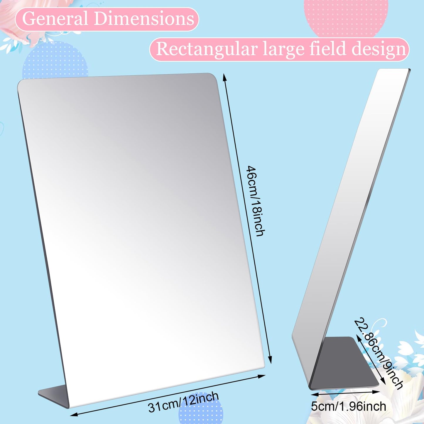 Amyhill 2 Pcs Counter Top Mirror Freestanding Table Desk Mirror Self Portrait Single Sided Acrylic Glass for Tabletop Desk Counter Bedroom Office Bathroom Home Dorm (12 x 18 Inch)