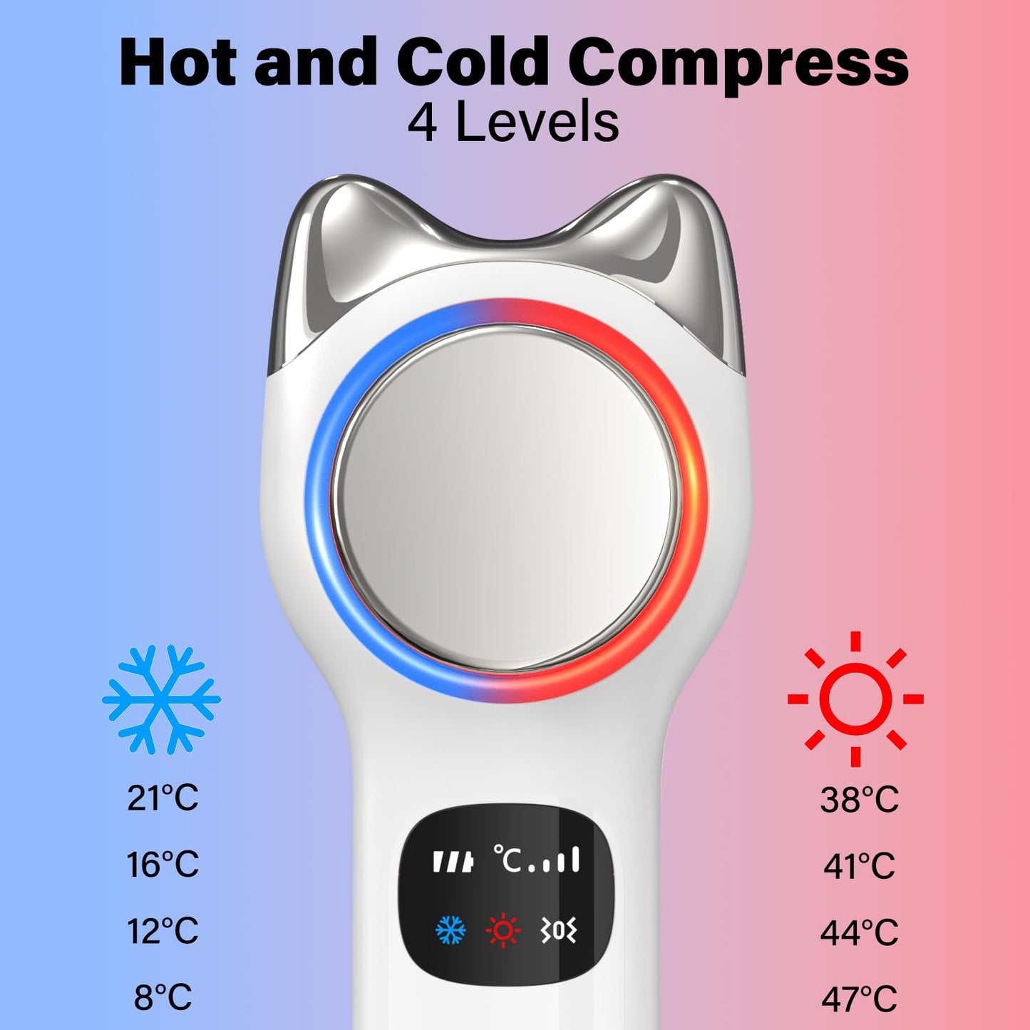 Cool and Hot Facial Firming Device, Light Face Tool with Vibration, Facial Massager with 8-21°C Cold, 38-47°C Hot, Electric Skin Care Kit