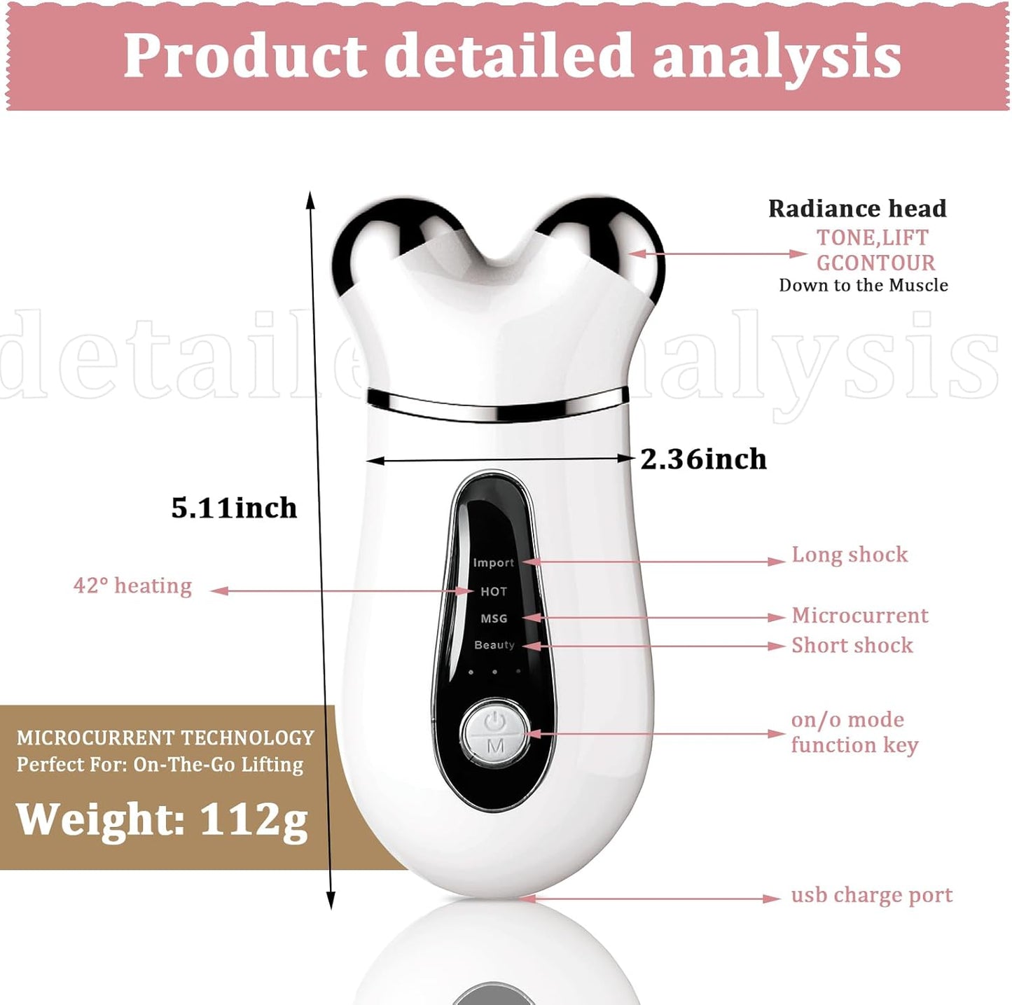 Microcurrent Face Device - USB Facial Shaping Tool for Wrinkle Removal & Anti-Aging | Mini Face Lift Device (White)