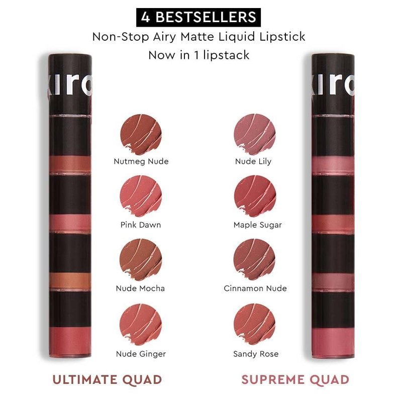 KIRO Four Play Non-Stop Airy Matte Liquid Lip Stack – Ultimate Quad | 4 Nude Lipstick Shades | Long-Lasting, Transfer-Proof, Hydrating, Lightweight | Infused with Avocado & Apricot Oils | 6ml