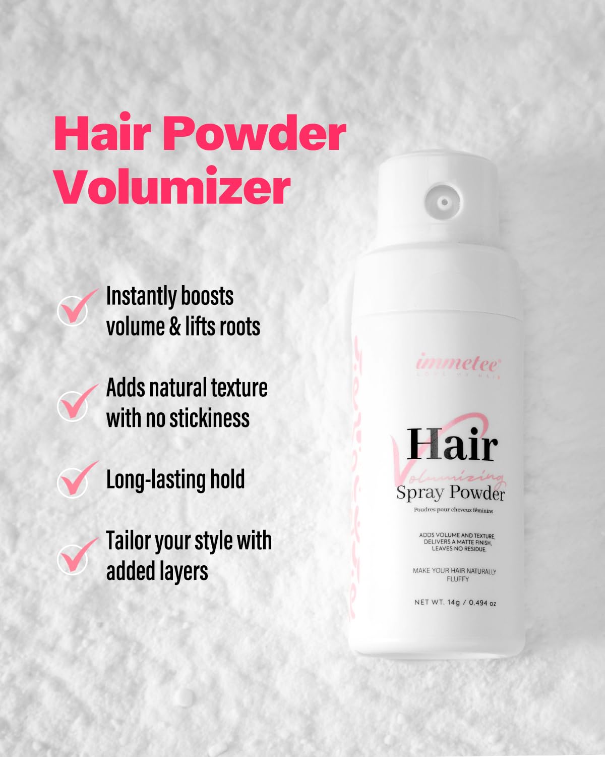 immetee Texture Powder, Volumizing Powder for Hair Volume & Texture, Opaque Effect & Natural Finish, Hair Volume Spray Root Lifting Powders 14g