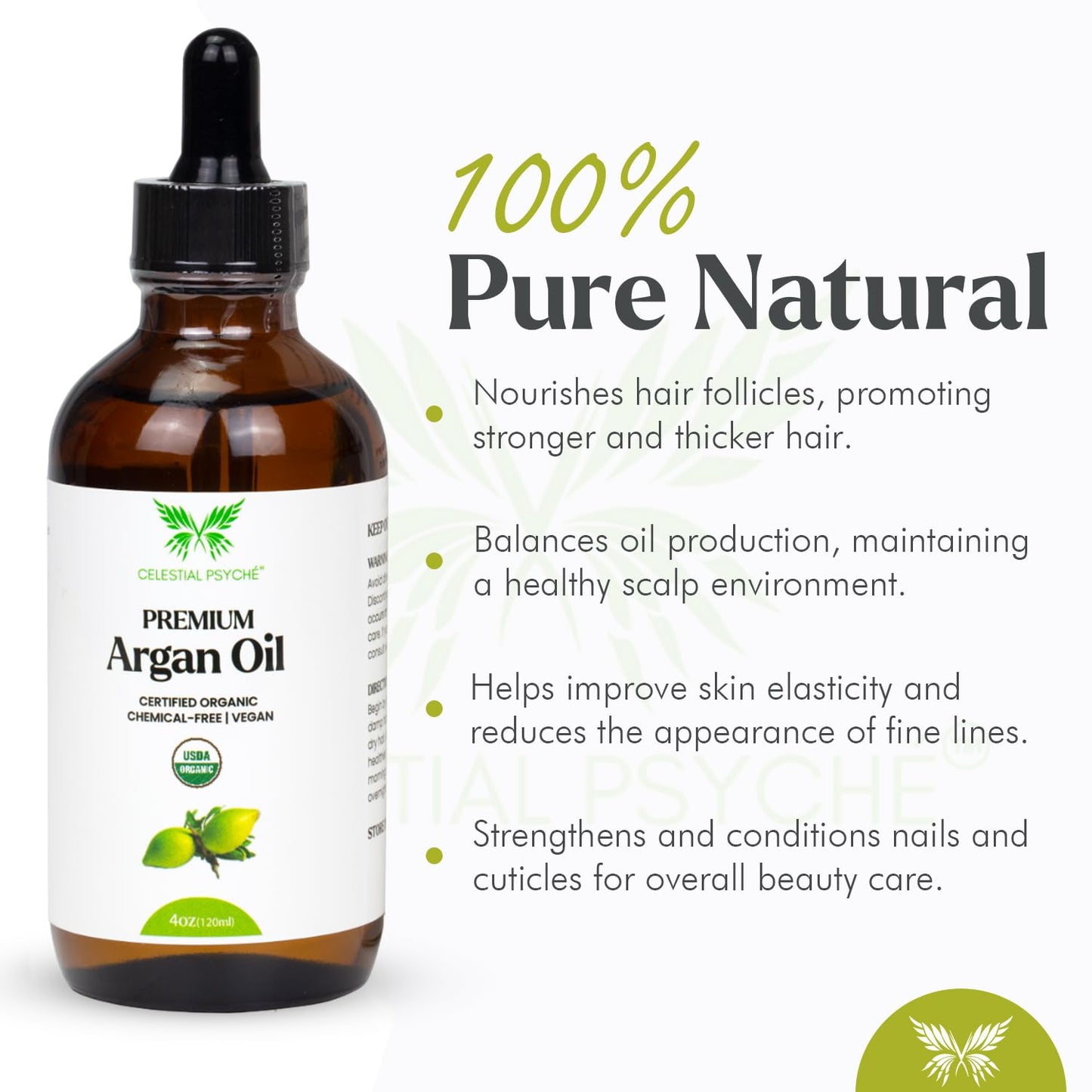 Organic Argan Oil - 100% Pure & Natural | USDA Certified, Vegan, Chemical-Free, 4 Oz for Hair Growth & Skin Hydration
