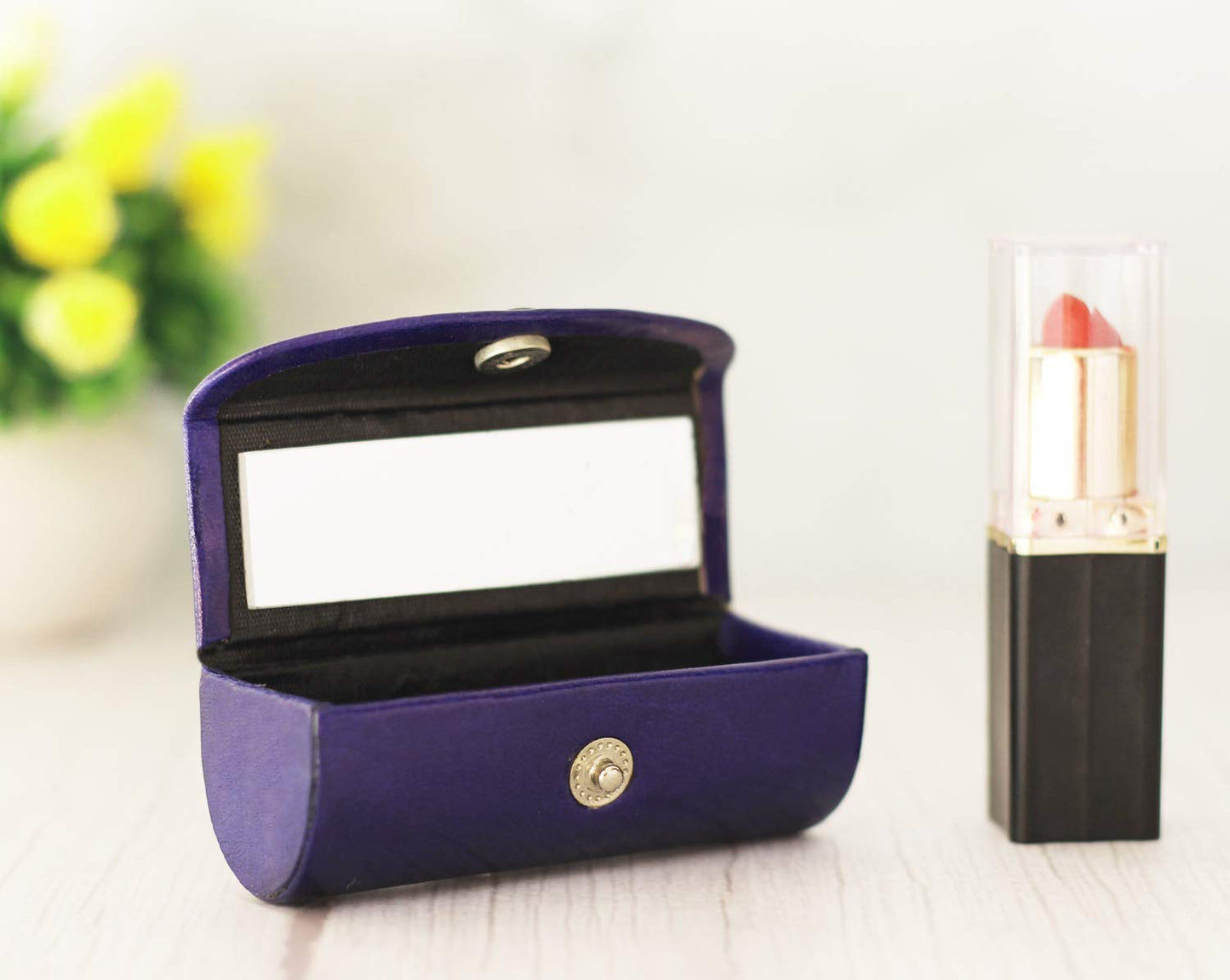 ARTISENIA Set of 2 Leather Lipstick Case Holder Organizer Bag for Purse lipstick holder Durable Soft Leather | Cosmetic Storage Kit With Mirror (Pink & Black)