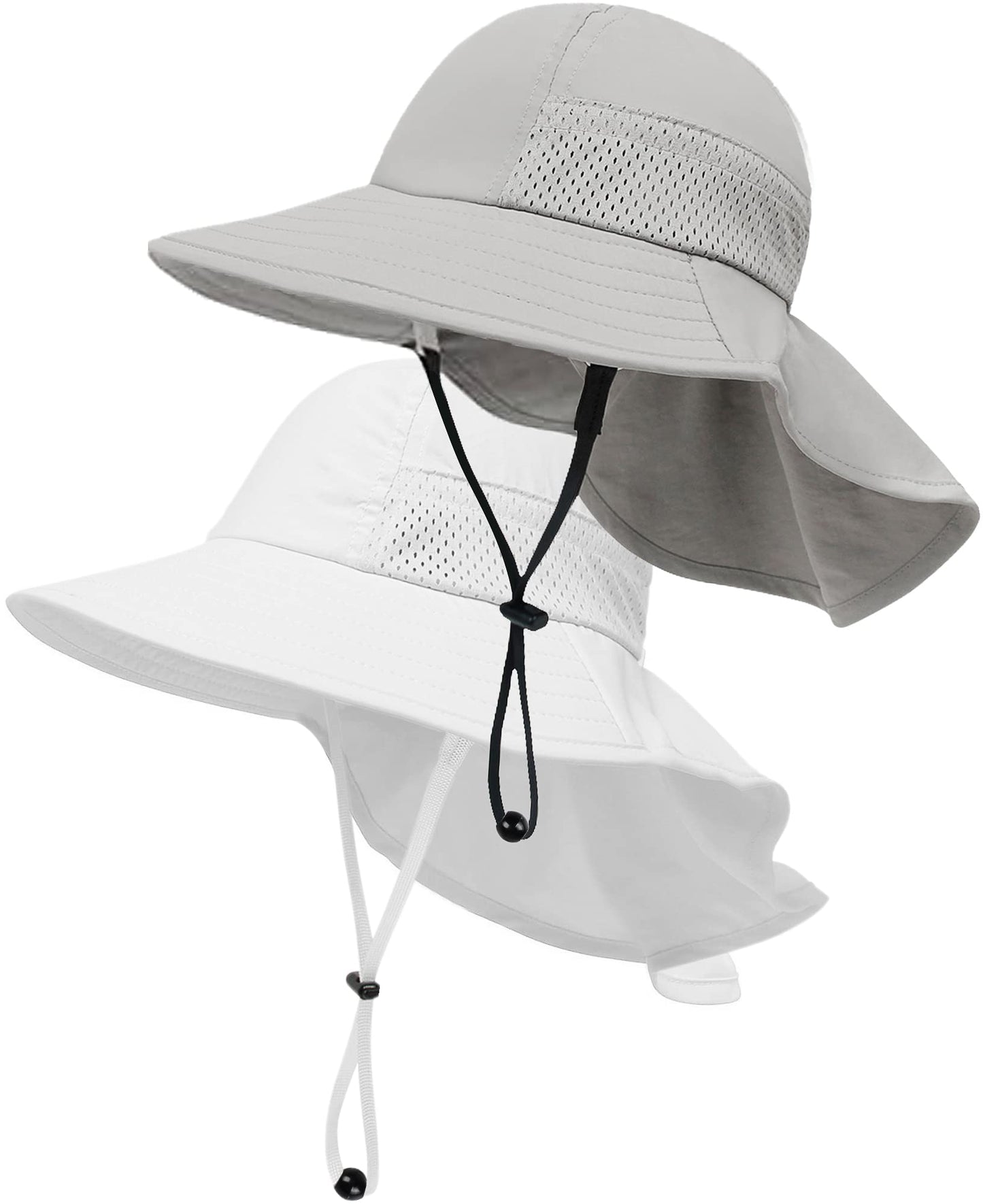 2-Pack Toddler Baby Sun Hat Kids Summer UPF 50+ for Boys Girls Adjustable Beach Hats with Bucket Wide Brim Age 1-7 Years(Grey+White,Medium)