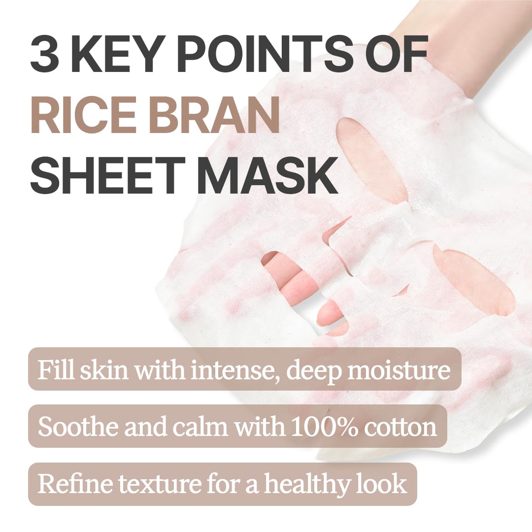 House of Dohwa Rice Bran Sheet Mask – Nutrient Enriched Cotton Sheet Mask – Soothing & Nourishing – Made with Domestically Sourced Korean Rice (10 Count)