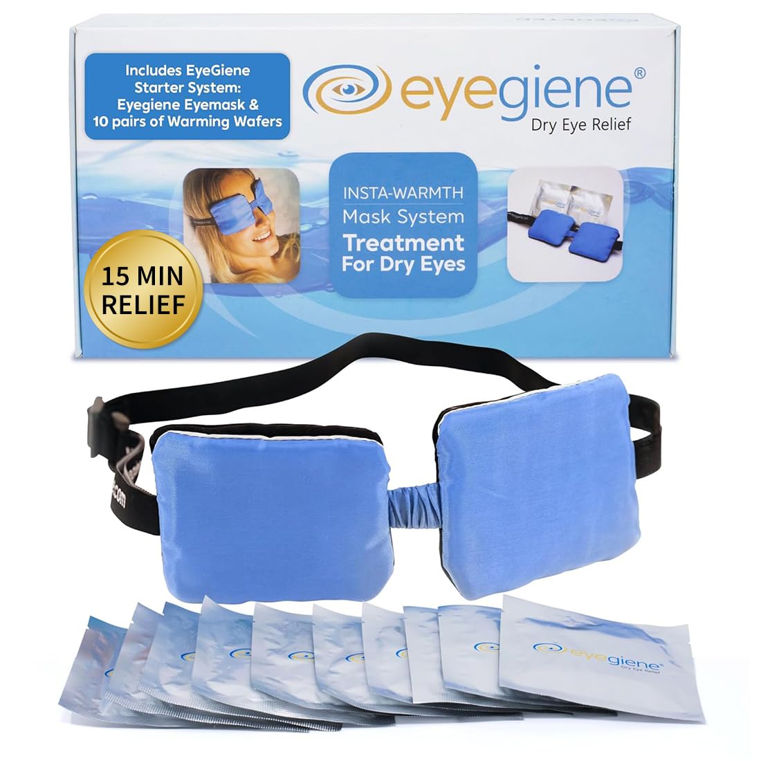 EyeGiene Insta-Warmth System Eye Mask with 10 Pairs of Warming Wafers, Heated Dry Eye Mask, Multi-Use Heat Treatment for Dryness, Fatigue, Styes, Blepharitis, Medical Device, Travel Accessories