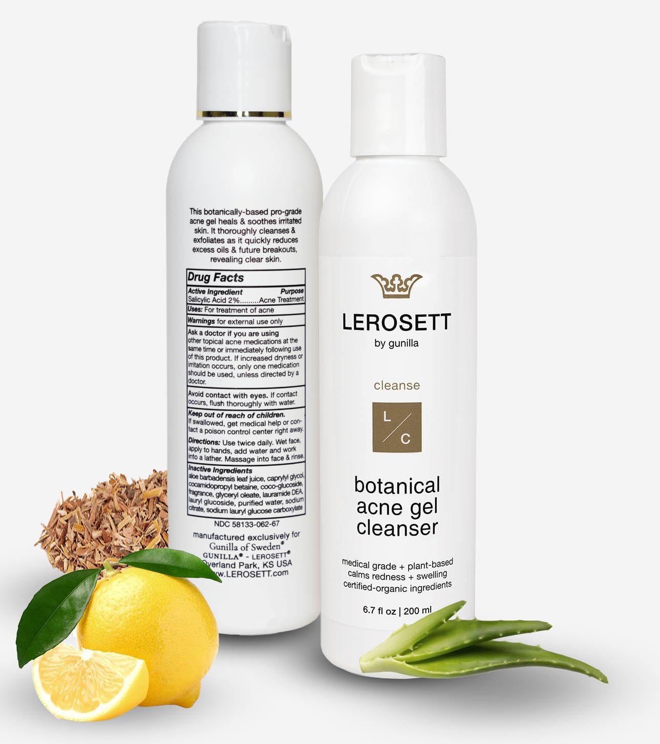 LEROSETT Botanical Acne Cleanser, Foaming Gel Face Wash for Acne Prone, Vegan, Blackheads & Oily Skin 50% Calming Aloe, 2% Salicylic Acid, All Skin Types. Vegan - 6.7oz 60-Day