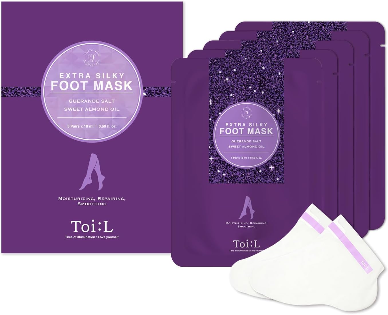 Extra Silky Foot Mask - Moisturizing Treatment Socks with Guerande Salt & Almond Oil | 5 Pairs for Dry Feet & Cracked Heels