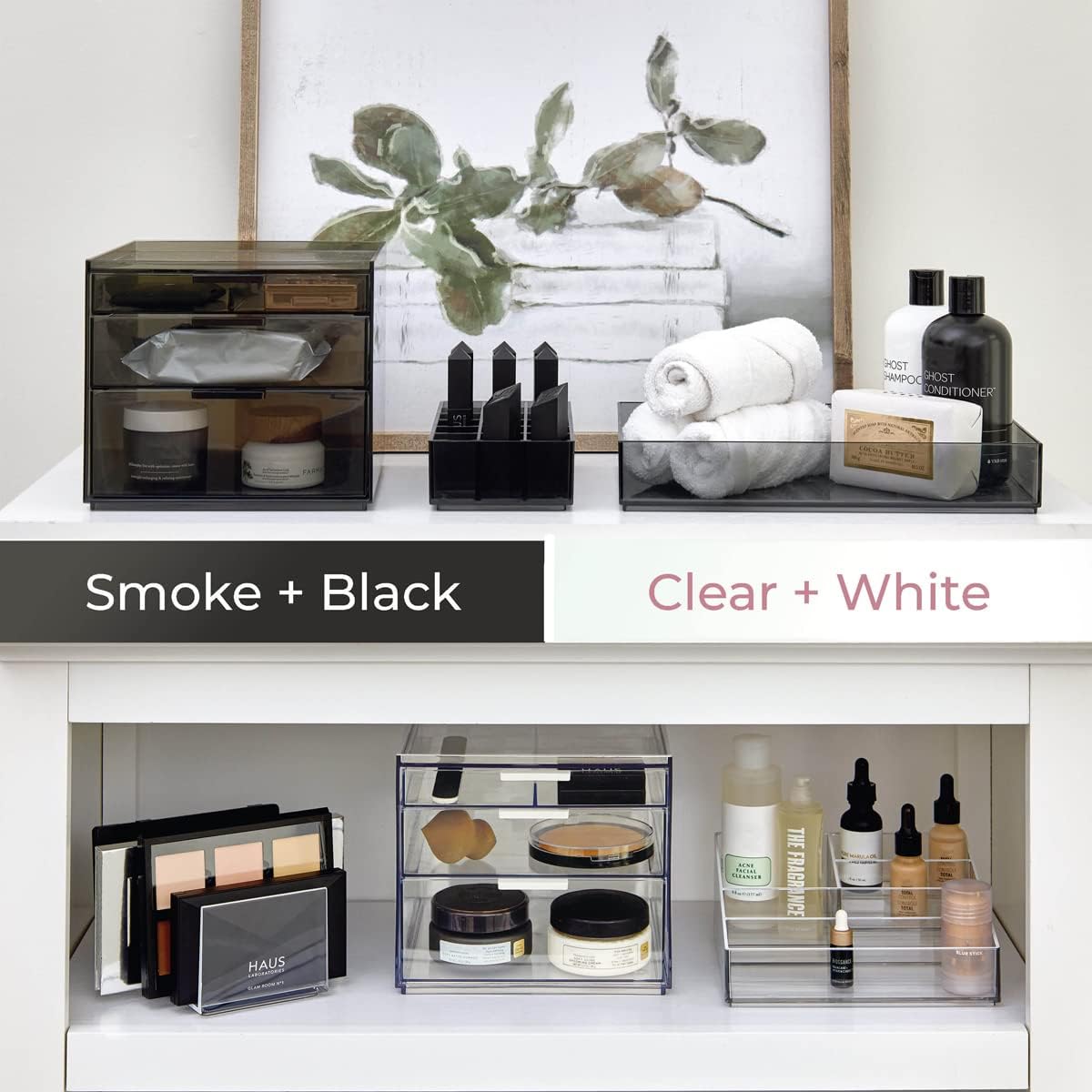 Plastic Cosmetic Organizer - iDesign Sarah Tanno Collection, Eco-Friendly Recycled Material | Smoke/Black 12 x 8 x 3