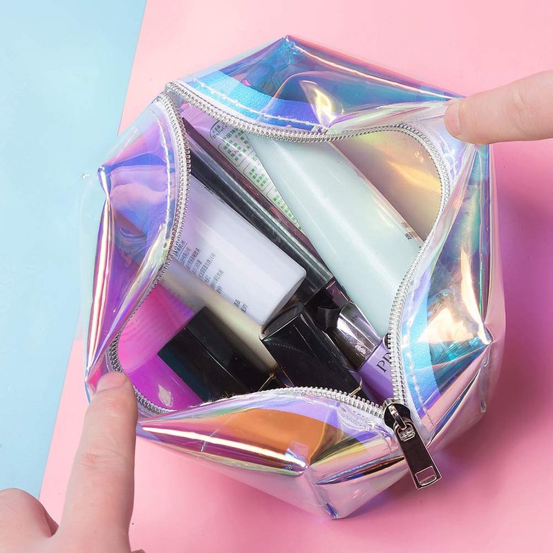 Large Holographic Makeup Bag - TPU Cosmetic Bag with See Through Design, Travel Cosmetic Toiletry Bag Organizer Case with Zipper for Women