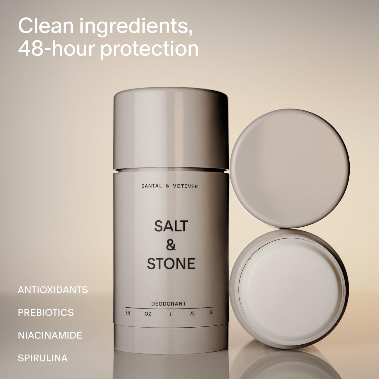 Aluminum-Free Deodorant - Extra Strength 48-Hour Protection for Men & Women | Seaweed Extracts, Niacinamide & Prebiotics | Santal & Vetiver