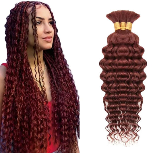 Brown Human Braiding Hair Deep Curly Reddish Brown Human Braiding Hair 14 14 14 Inch Deep Wave Bulk #33 Boho Braiding Hair Extensions