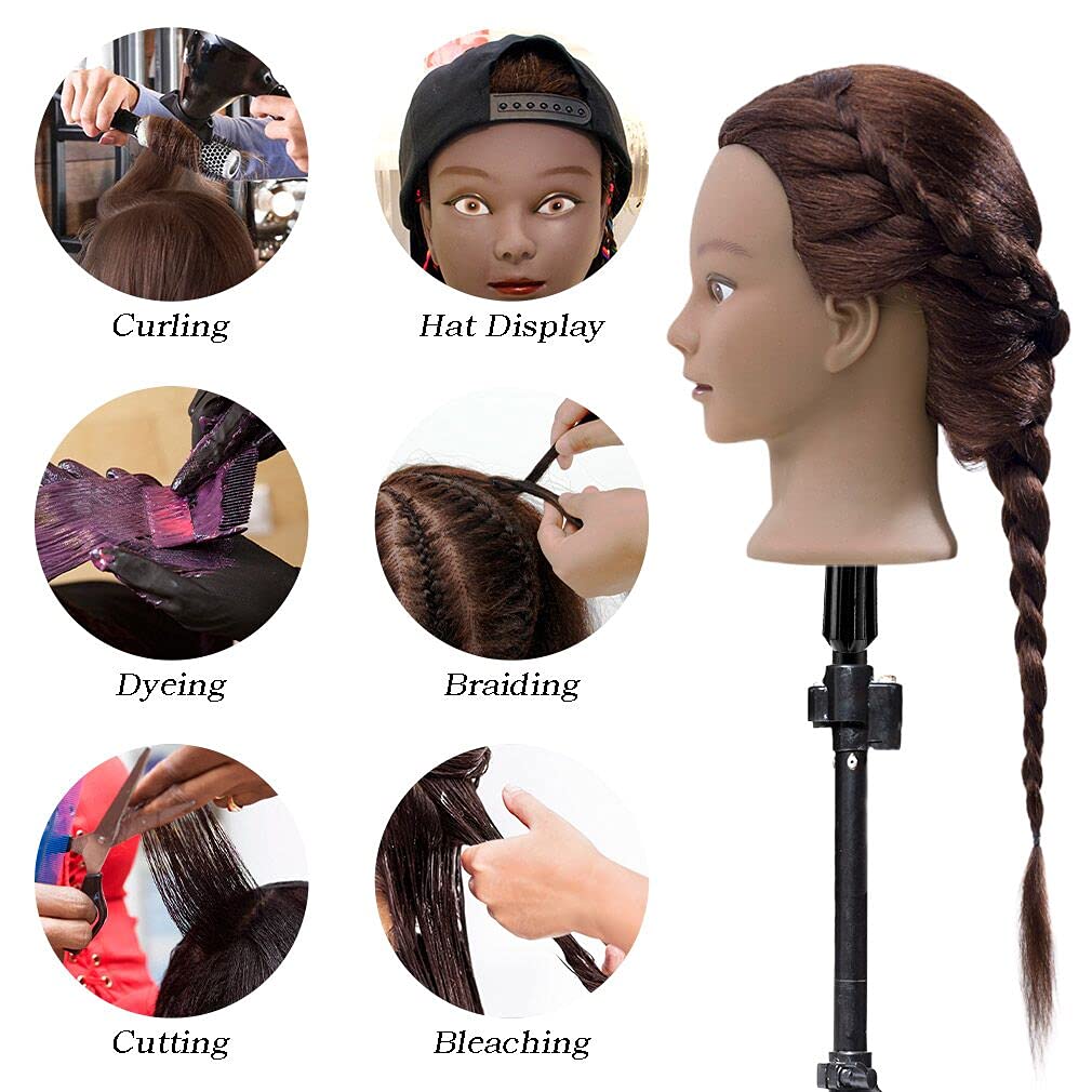 FABA Mannequin Head Human Hair, Dark Brown, 20"-22", 100% Real Hair