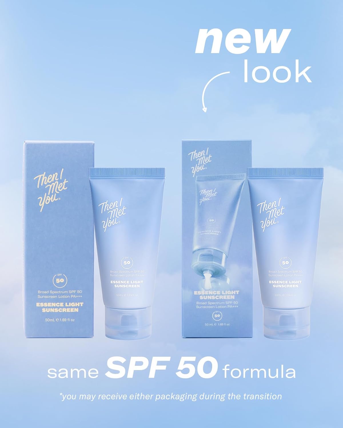 Then I Met You Essence Light Korean Sunscreen - Broad Spectrum SPF 50 with Hyaluronic Acid | Vegan & Cruelty-Free, 1.69 oz