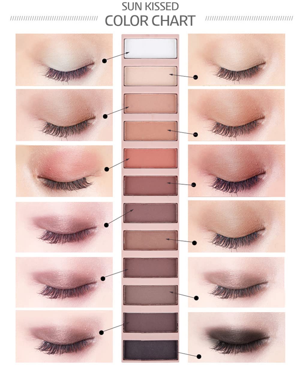 BOLOPER 12 Colors Makeup Nude Colors Eyeshadow Palette Natural Nude Matte Shimmer Glitter Pigment Eye Shadow Pallete Set Waterproof Smokey Professional Beauty Makeup Kit (Matte Color A)