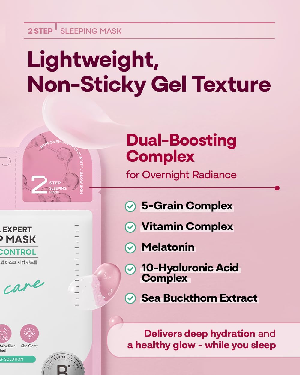 Bano Derma Expert 2 Step Sebum Control Face Mask - Soothing Sheet & Sleeping Mask with Salicylic Acid | 7 Sheets for Glass Skin