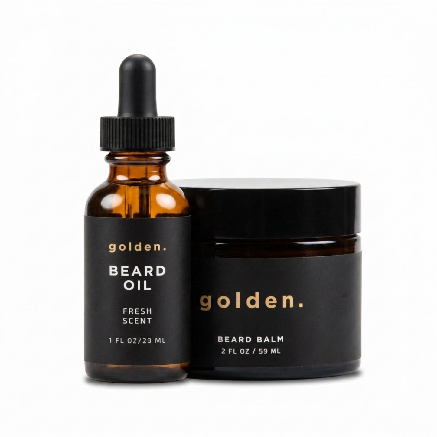 Golden Grooming Beard Bundle for Black Men - Natural Growth Kit with 2oz Balm & 1oz Oil - Shea Butter Conditioner - Fresh (Regular)