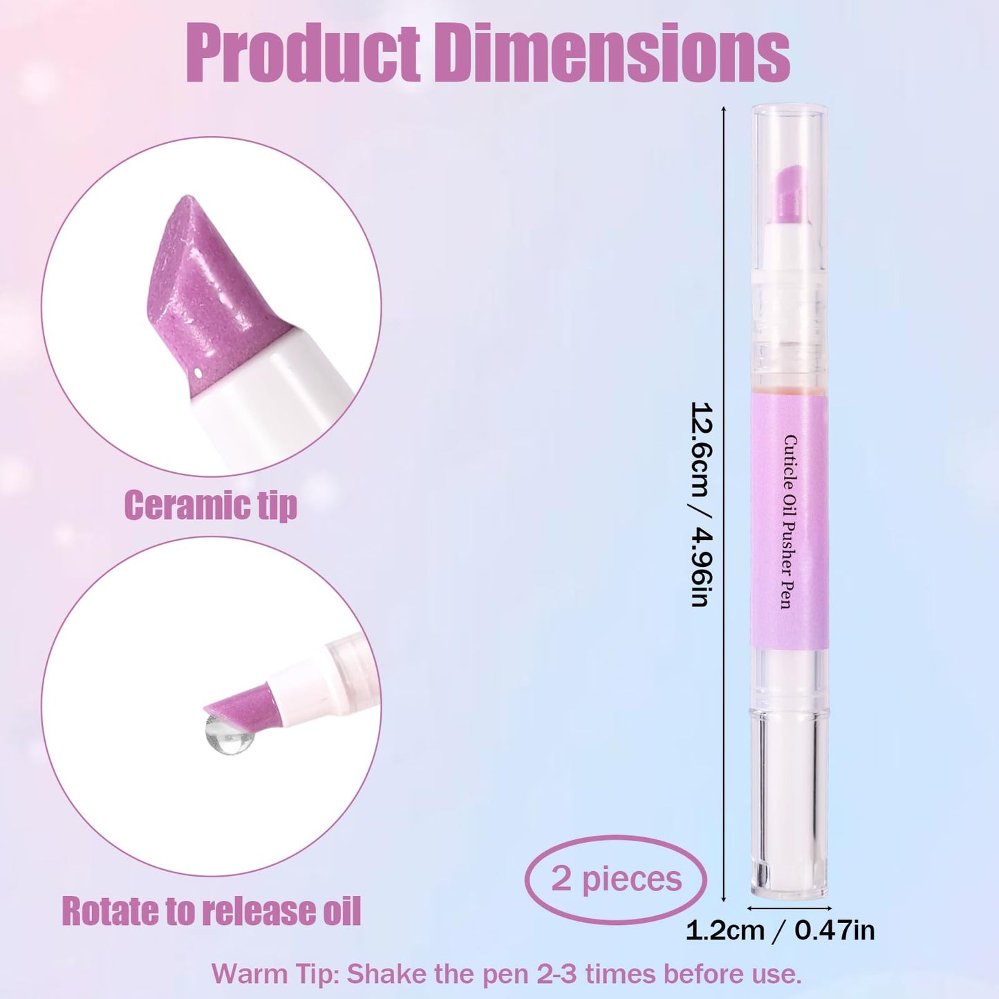 3-in-1 Cuticle Oil Pen, Portable Sassy Cuticle Oil Pusher Pen with Ceramic Tip Remover Cleaner Supplies for Dry Cracked Cuticles Hangnail Moisturize Brighten Nails Care (Purple)