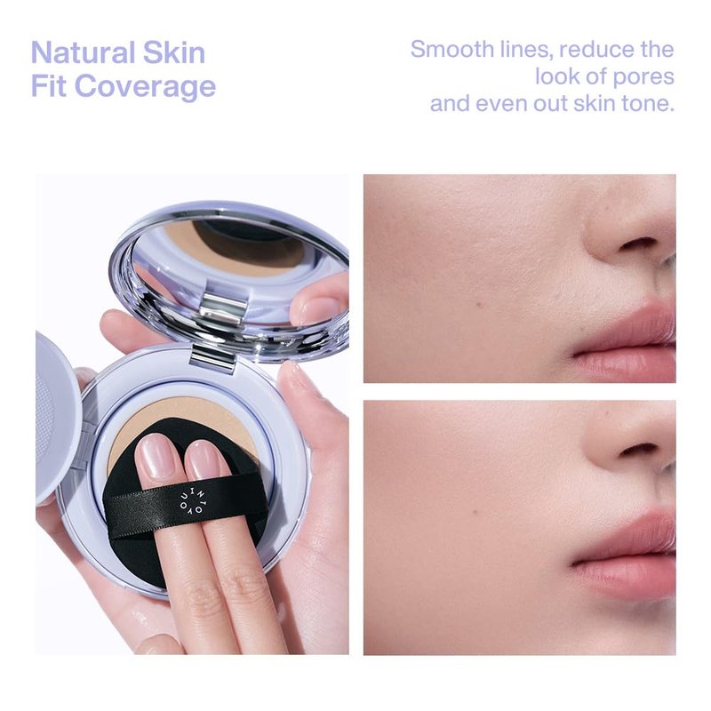 INTO YOU Purple Long Wear Concealing Cushion Foundation(Refill Included), Oil Control, Full Coverage, Cream Base Makeup, Smooth, Long Lasting Matte Finish for Oily Skin, L01 Bright Ivory